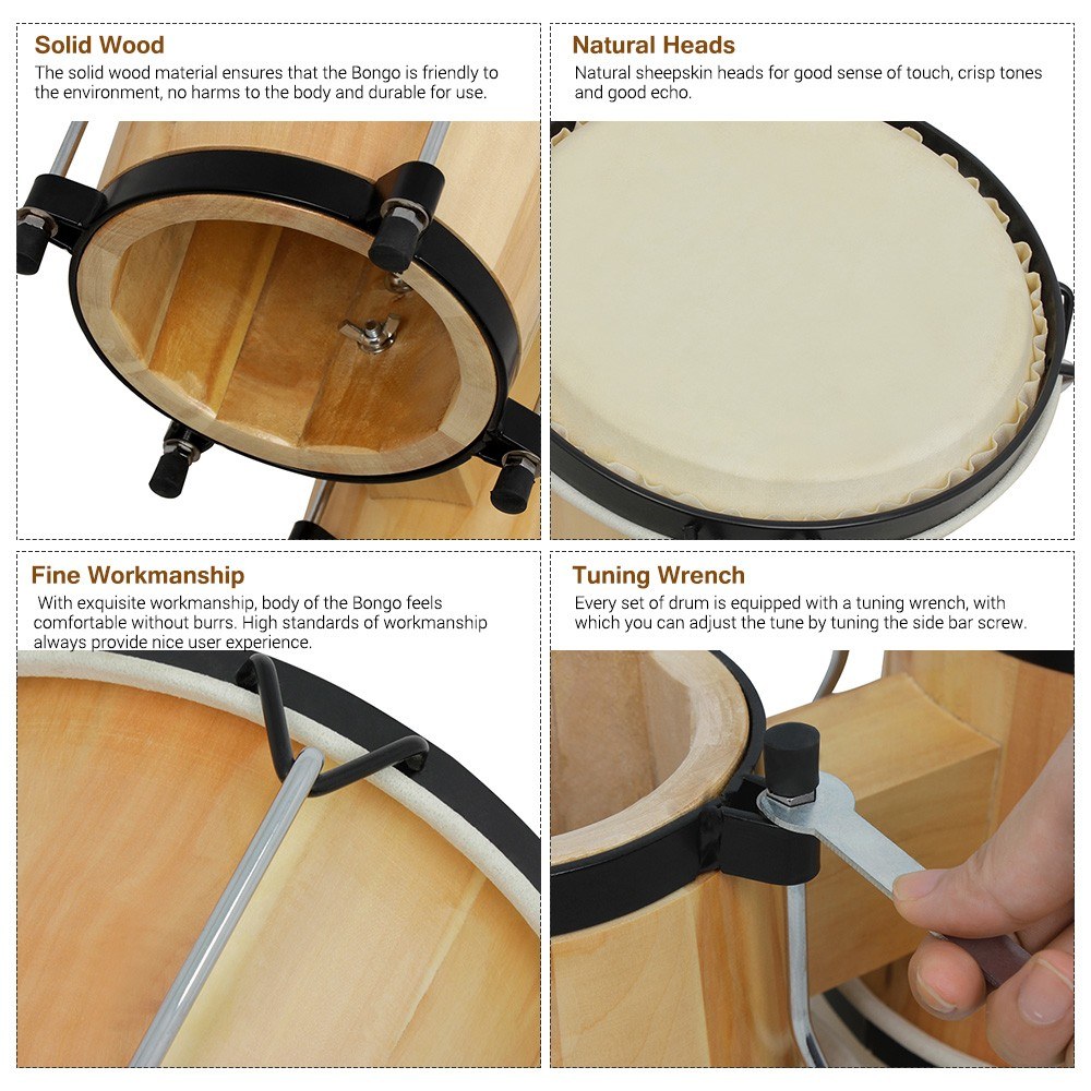 Wooden Bongo Drum Set 5.5 Inch - đánh giá và giá Bongo Drum Set